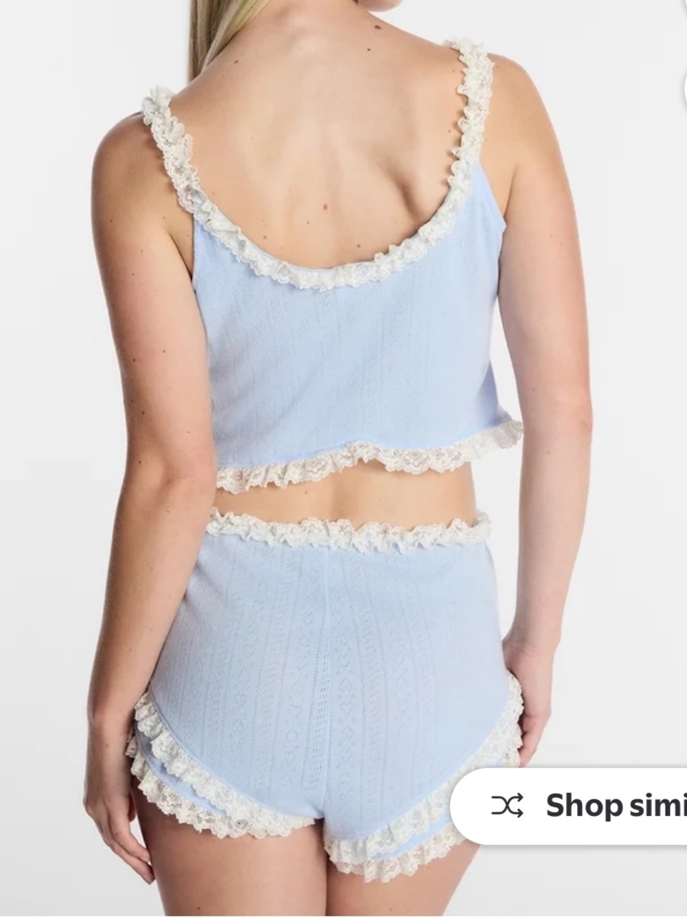 New Kacey Lee Cami Boy Short Coquette Sleepwear Blue Lace Medium Lounge Bow Cute - Picture 5 of 17